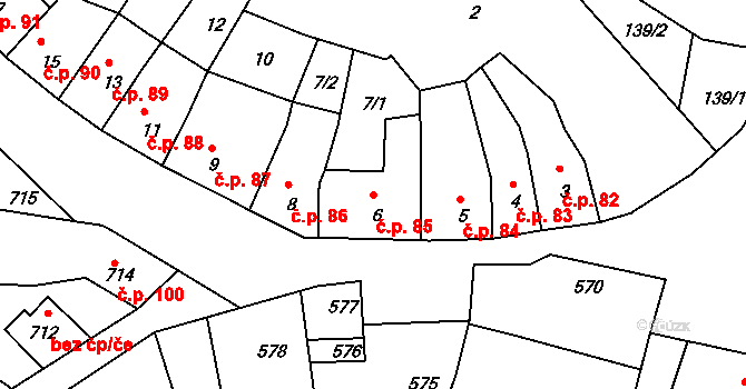 Mimoň III 85, Mimoň na parcele st. 6 v KÚ Mimoň, Katastrální mapa