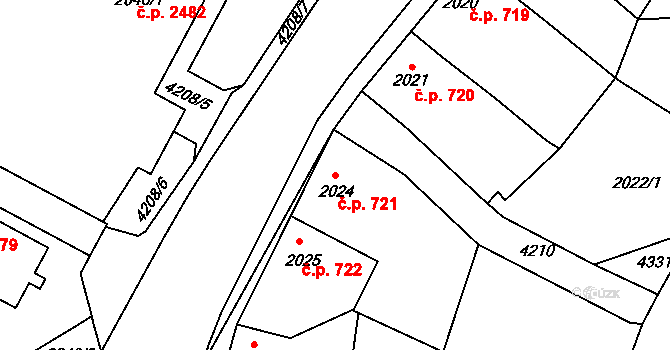 Roudnice nad Labem 721 na parcele st. 2024 v KÚ Roudnice nad Labem, Katastrální mapa