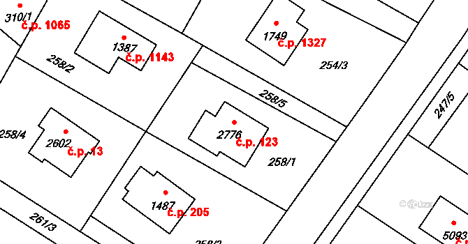 Rožnov pod Radhoštěm 123 na parcele st. 2776 v KÚ Rožnov pod Radhoštěm, Katastrální mapa