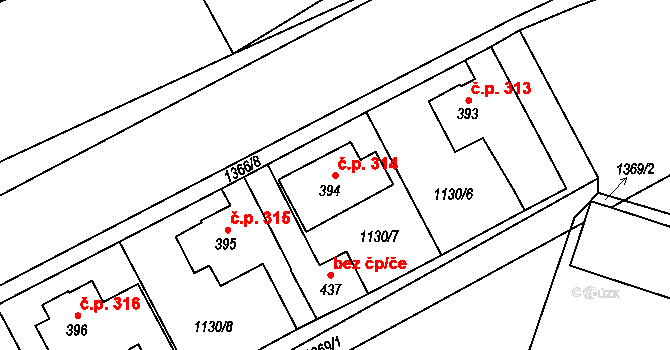 Miletín 314 na parcele st. 394 v KÚ Miletín, Katastrální mapa