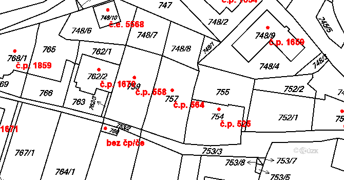 Kadaň 564 na parcele st. 757 v KÚ Kadaň, Katastrální mapa