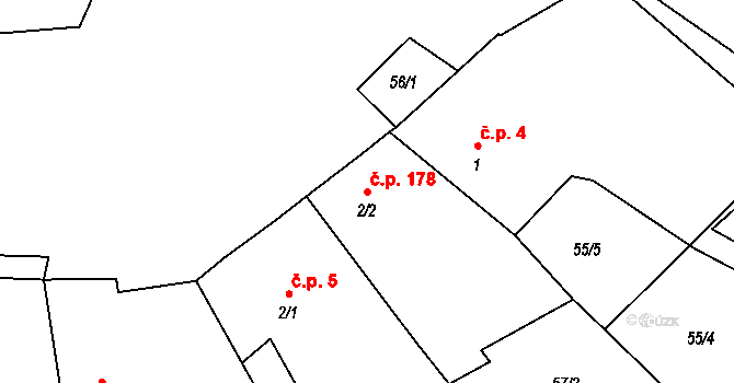 Cerekvice nad Loučnou 178 na parcele st. 2/2 v KÚ Cerekvice nad Loučnou, Katastrální mapa