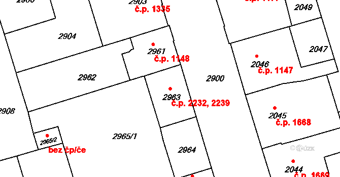 Královo Pole 2232,2239, Brno na parcele st. 2963 v KÚ Královo Pole, Katastrální mapa