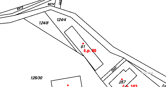 Žerotín 80 na parcele st. 91 v KÚ Žerotín u Panenského Týnce, Katastrální mapa