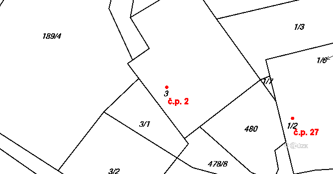 Pejškov 2, Pelhřimov na parcele st. 3 v KÚ Pejškov, Katastrální mapa