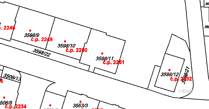 Teplice 2251 na parcele st. 3598/11 v KÚ Teplice, Katastrální mapa