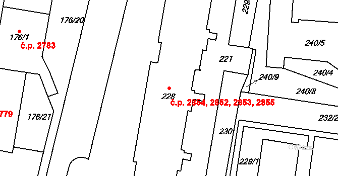 Teplice 2852,2853,2854,2855 na parcele st. 228 v KÚ Teplice, Katastrální mapa