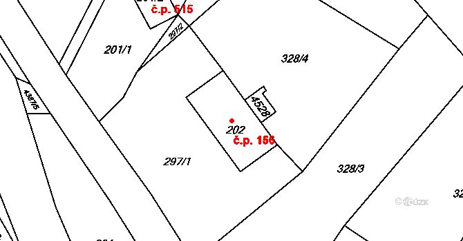 Heřmanovice 156 na parcele st. 202 v KÚ Heřmanovice, Katastrální mapa