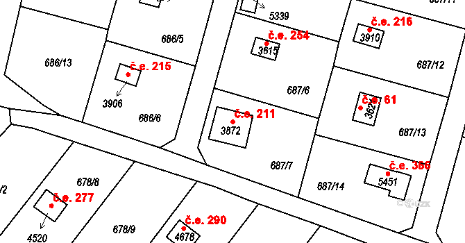 Plzeňské Předměstí 211, Rokycany na parcele st. 3872 v KÚ Rokycany, Katastrální mapa
