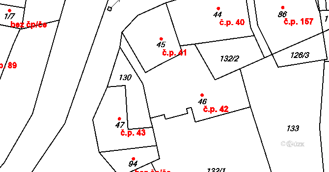 Želízy 42 na parcele st. 46 v KÚ Želízy, Katastrální mapa