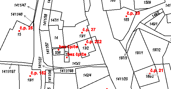 Strážov 222 na parcele st. 13/2 v KÚ Strážov na Šumavě, Katastrální mapa