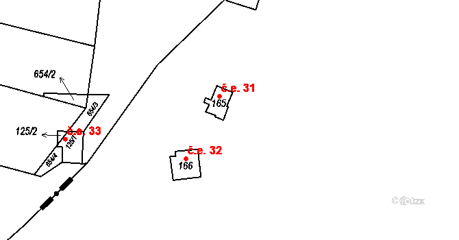 Bor 31, Suchdol nad Lužnicí na parcele st. 165 v KÚ Bor, Katastrální mapa