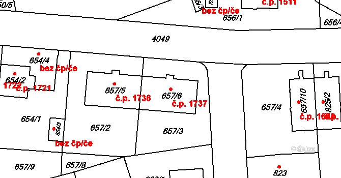 Modřany 1737, Praha na parcele st. 657/6 v KÚ Modřany, Katastrální mapa