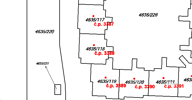 Modřany 3388, Praha na parcele st. 4635/118 v KÚ Modřany, Katastrální mapa
