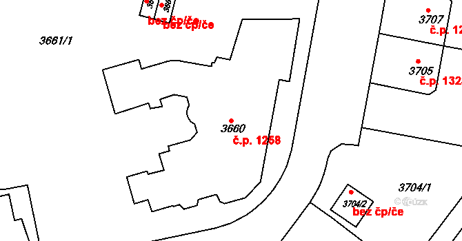 Smíchov 1258, Praha na parcele st. 3660 v KÚ Smíchov, Katastrální mapa