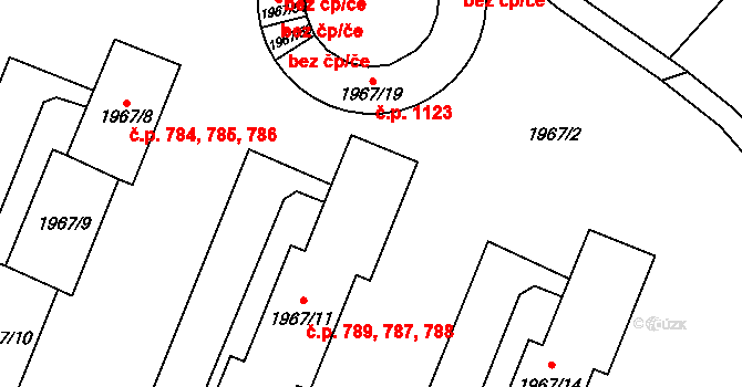 Kbely 787,788,789, Praha na parcele st. 1967/11 v KÚ Kbely, Katastrální mapa