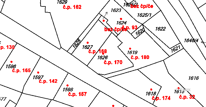 Zdice 170 na parcele st. 1626 v KÚ Zdice, Katastrální mapa