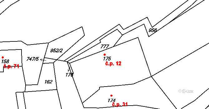 Chlum 12, Nalžovice na parcele st. 175 v KÚ Nalžovice, Katastrální mapa