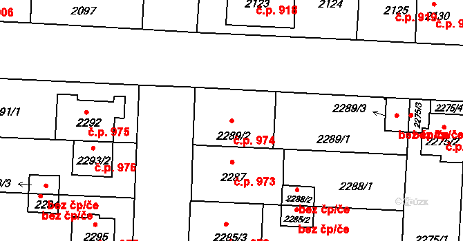 České Budějovice 6 974, České Budějovice na parcele st. 2289/2 v KÚ České Budějovice 6, Katastrální mapa