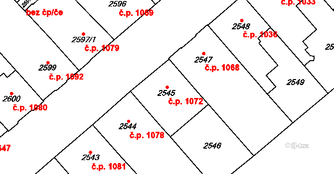 Chomutov 1072 na parcele st. 2545 v KÚ Chomutov I, Katastrální mapa