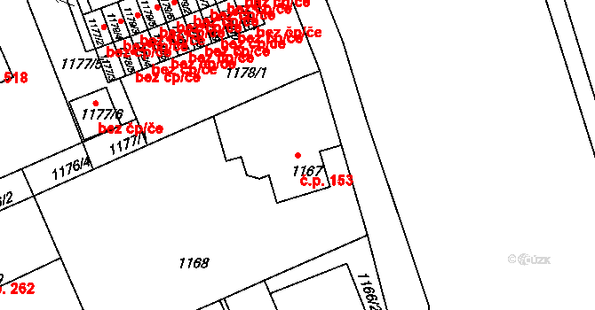 Liberec XI-Růžodol I 153, Liberec na parcele st. 1167 v KÚ Růžodol I, Katastrální mapa
