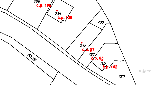 Řícmanice 87 na parcele st. 732 v KÚ Řícmanice, Katastrální mapa