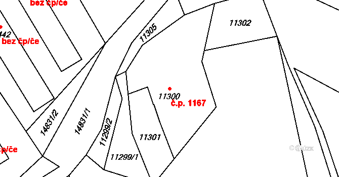 Vsetín 1167 na parcele st. 11300 v KÚ Vsetín, Katastrální mapa