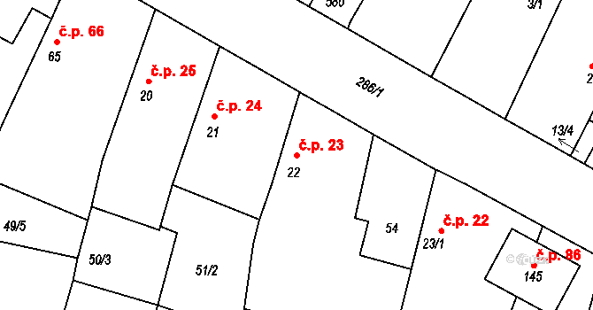 Loukonosy 23, Žiželice na parcele st. 22 v KÚ Loukonosy, Katastrální mapa