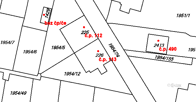 Litice 113, Plzeň na parcele st. 226 v KÚ Litice u Plzně, Katastrální mapa