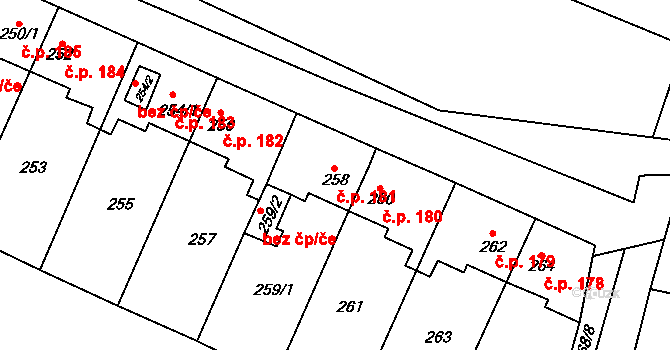 Padochov 181, Oslavany na parcele st. 258 v KÚ Padochov, Katastrální mapa