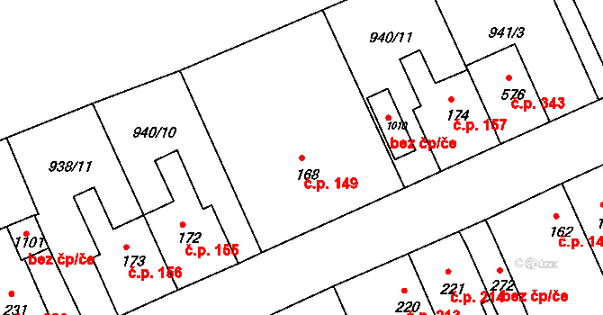 Hylváty 149, Ústí nad Orlicí na parcele st. 168 v KÚ Hylváty, Katastrální mapa
