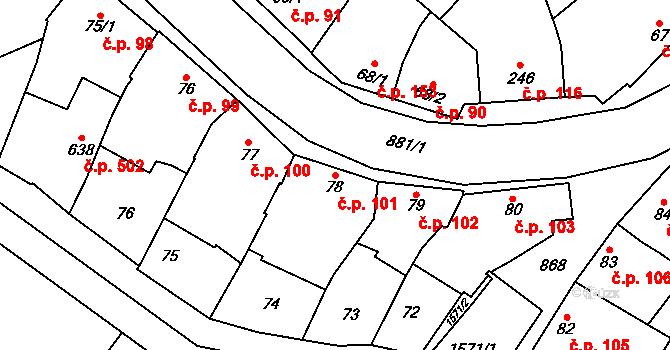 Držovice 101 na parcele st. 78 v KÚ Držovice na Moravě, Katastrální mapa