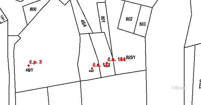 Hlivín 184, Bystřice na parcele st. 45/3 v KÚ Kobylí, Katastrální mapa