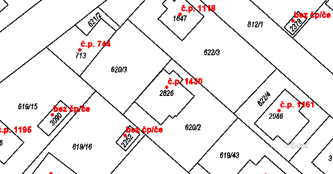 Neratovice 1430 na parcele st. 2826 v KÚ Neratovice, Katastrální mapa