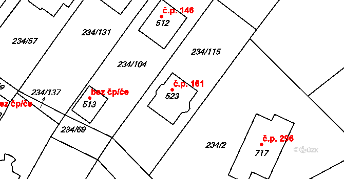 Pacov 161, Říčany na parcele st. 523 v KÚ Pacov u Říčan, Katastrální mapa