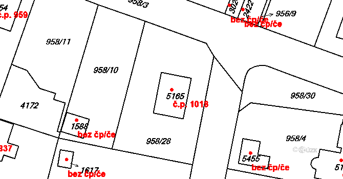 Plzeňské Předměstí 1018, Rokycany na parcele st. 5165 v KÚ Rokycany, Katastrální mapa