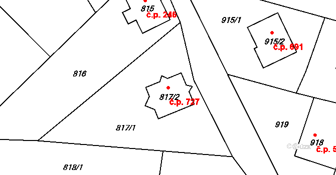 Hrádek nad Nisou 727 na parcele st. 817/2 v KÚ Hrádek nad Nisou, Katastrální mapa