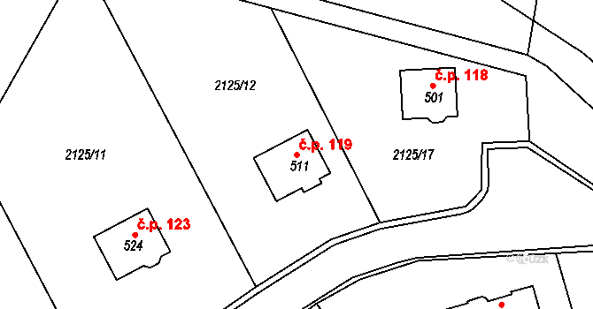 Libá 119 na parcele st. 511 v KÚ Libá, Katastrální mapa