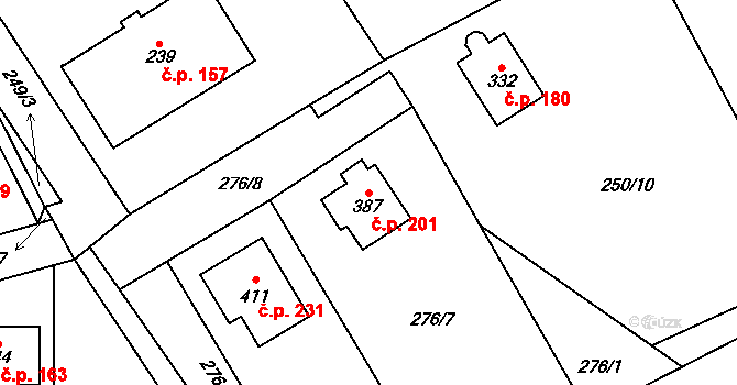 Šlapanov 201 na parcele st. 387 v KÚ Šlapanov, Katastrální mapa