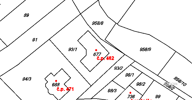 Držovice 462 na parcele st. 677 v KÚ Držovice na Moravě, Katastrální mapa