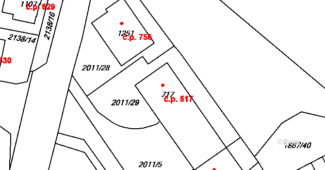 Zliv 517 na parcele st. 717 v KÚ Zliv u Českých Budějovic, Katastrální mapa