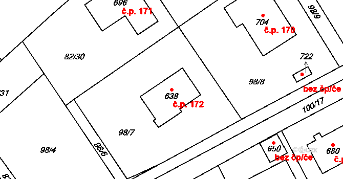 Černolice 172 na parcele st. 638 v KÚ Černolice, Katastrální mapa