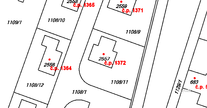 Třebechovice pod Orebem 1372 na parcele st. 2557 v KÚ Třebechovice pod Orebem, Katastrální mapa