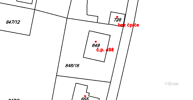 Cerhenice 498 na parcele st. 649 v KÚ Cerhenice, Katastrální mapa