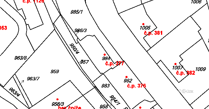 Jemnice 377 na parcele st. 984 v KÚ Jemnice, Katastrální mapa
