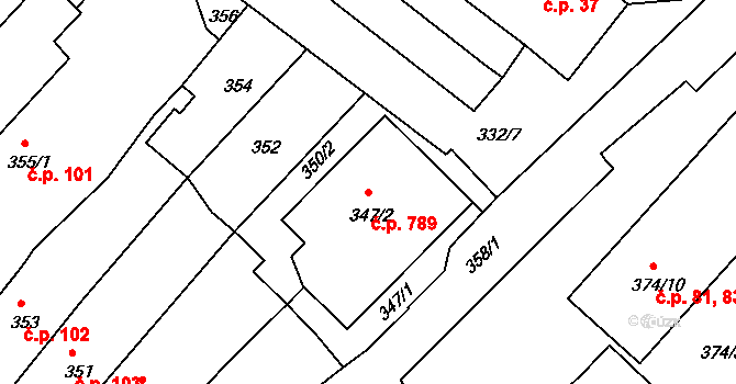 Rumburk 1 789, Rumburk na parcele st. 347/2 v KÚ Rumburk, Katastrální mapa