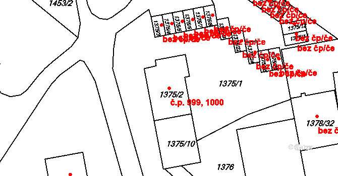 Jemnice 999,1000 na parcele st. 1375/2 v KÚ Jemnice, Katastrální mapa
