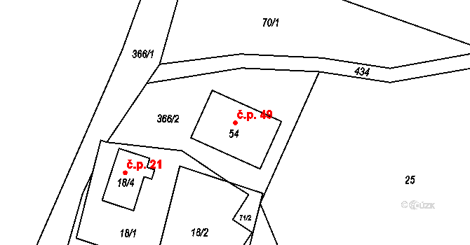 Chlístov 49, Hořičky na parcele st. 54 v KÚ Chlístov u Hořiček, Katastrální mapa