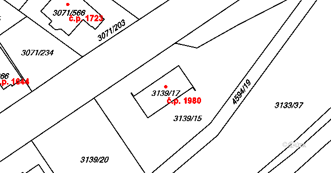 Hlučín 1980 na parcele st. 3139/17 v KÚ Hlučín, Katastrální mapa