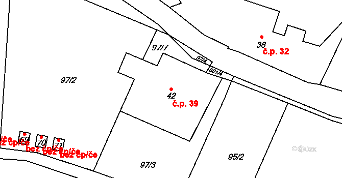 Šimanov 39, Žihobce na parcele st. 42 v KÚ Šimanov na Šumavě, Katastrální mapa